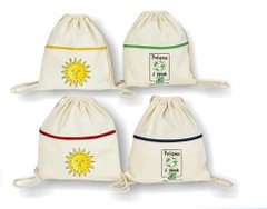 Cotton twill drawstring bag with 2 cords and zip pocket